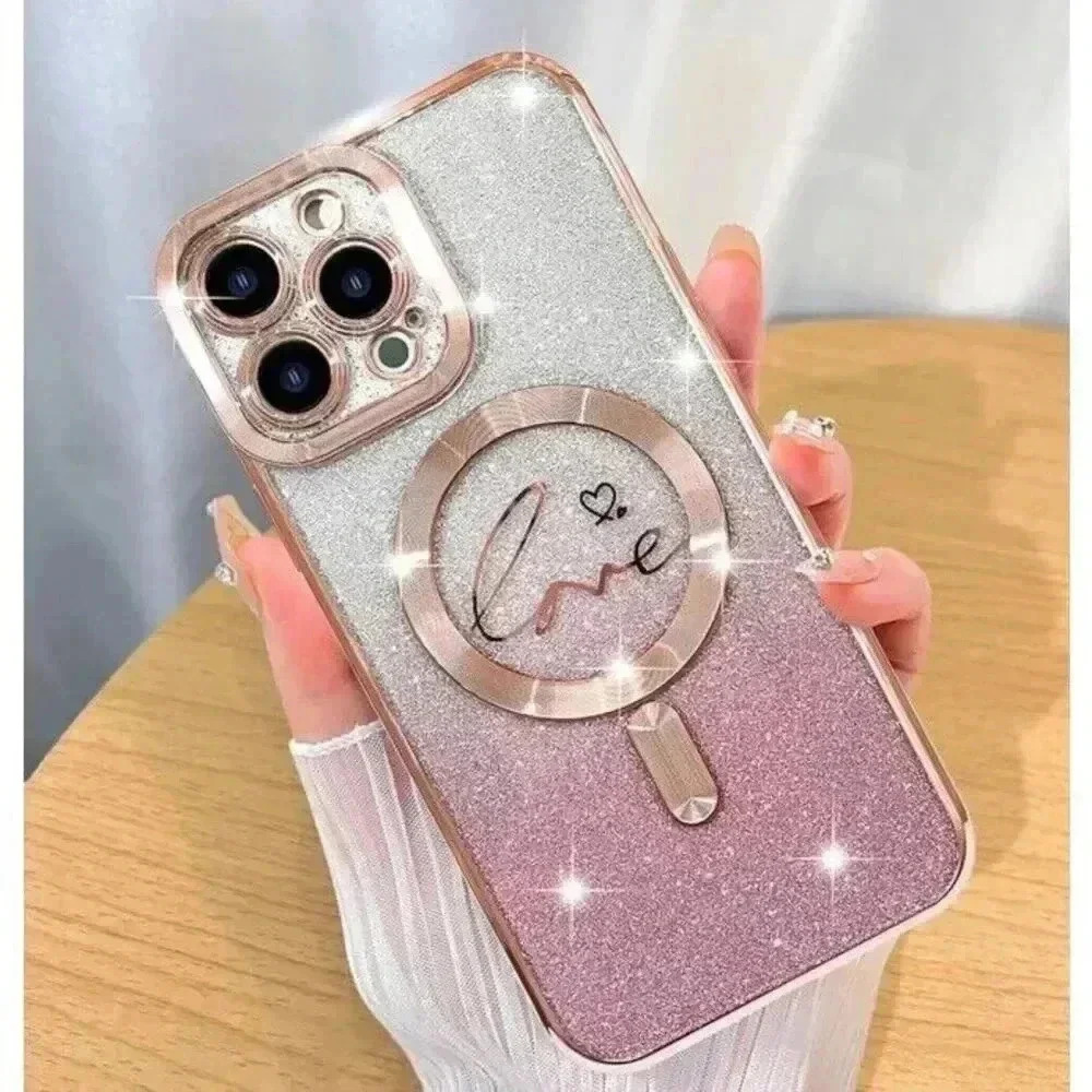 ZIYE Magnetic Case Designed‎ for iPhone 13 Pro Glitter Case Plating Love Heart